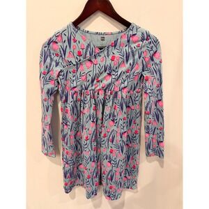 Tea Collection Girls Floral Dress Size 14 Blue Pink Cotton Long Sleeve